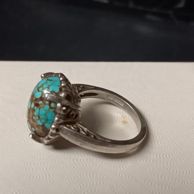 TURQUOISE AND STERLING RING MARKED "KABANA" SIZE 6 1/2