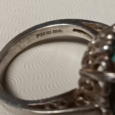 TURQUOISE AND STERLING RING MARKED "KABANA" SIZE 6 1/2