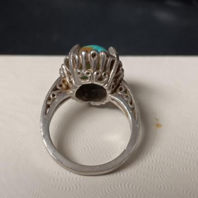 TURQUOISE AND STERLING RING MARKED "KABANA" SIZE 6 1/2
