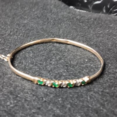 10K GOLD BRACELET WITH EMERALDS AND DIAMONDS 4.43g