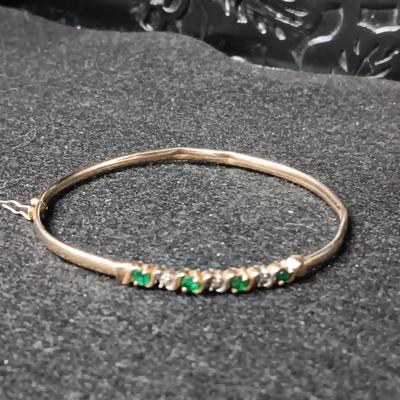 10K GOLD BRACELET WITH EMERALDS AND DIAMONDS 4.43g