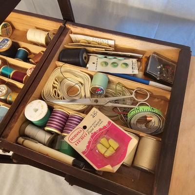 Vintage Oak Sewing Caddy plus Contents (BF2-JS)