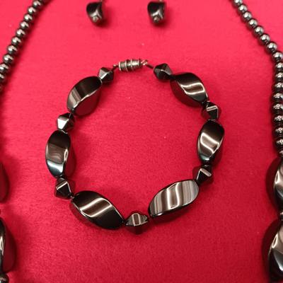GENUINE HEMATITE NECKLACE, BRACELET AND EARRINGS