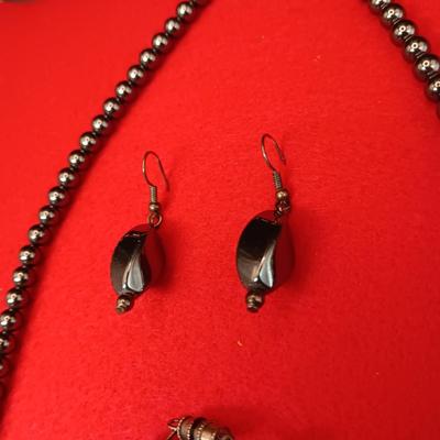 GENUINE HEMATITE NECKLACE, BRACELET AND EARRINGS