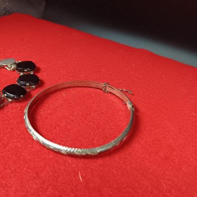 STERLING SILVER BRACELETS, 1 WITH BLACK STONES