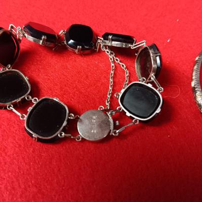 STERLING SILVER BRACELETS, 1 WITH BLACK STONES