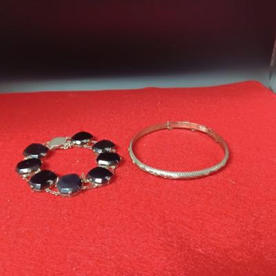 STERLING SILVER BRACELETS, 1 WITH BLACK STONES