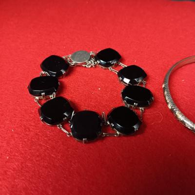 STERLING SILVER BRACELETS, 1 WITH BLACK STONES