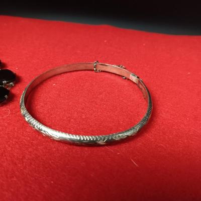 STERLING SILVER BRACELETS, 1 WITH BLACK STONES