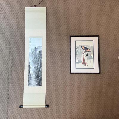 LOT 11: Framed Print by Suzuki Haronunobu & Hanging Scroll