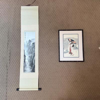 LOT 11: Framed Print by Suzuki Haronunobu & Hanging Scroll