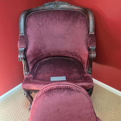 LOT 21F: Pair Of Louis XV Style Arm Chairs, Beautifully Carved Wood & Velvet Merlot Fabric, Manufactured By Key City, Inc. N. C. USA