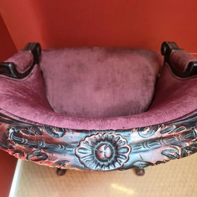 LOT 21F: Pair Of Louis XV Style Arm Chairs, Beautifully Carved Wood & Velvet Merlot Fabric, Manufactured By Key City, Inc. N. C. USA