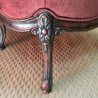 LOT 21F: Pair Of Louis XV Style Arm Chairs, Beautifully Carved Wood & Velvet Merlot Fabric, Manufactured By Key City, Inc. N. C. USA
