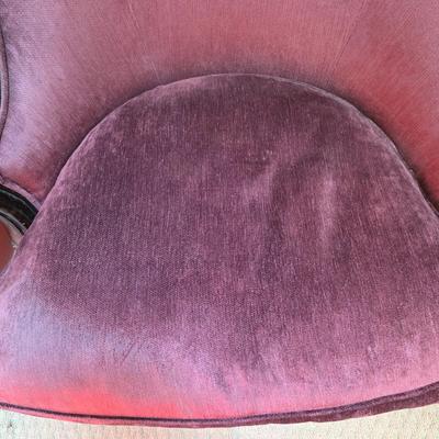 LOT 21F: Pair Of Louis XV Style Arm Chairs, Beautifully Carved Wood & Velvet Merlot Fabric, Manufactured By Key City, Inc. N. C. USA