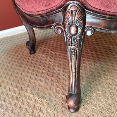 LOT 21F: Pair Of Louis XV Style Arm Chairs, Beautifully Carved Wood & Velvet Merlot Fabric, Manufactured By Key City, Inc. N. C. USA