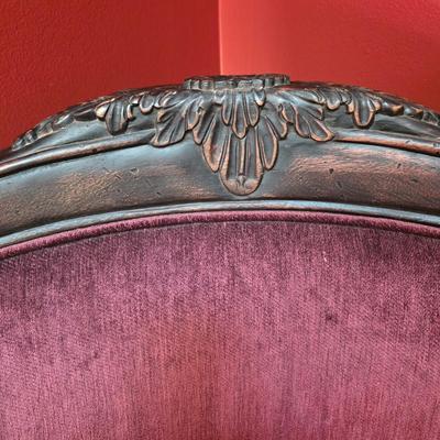 LOT 21F: Pair Of Louis XV Style Arm Chairs, Beautifully Carved Wood & Velvet Merlot Fabric, Manufactured By Key City, Inc. N. C. USA
