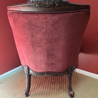 LOT 21F: Pair Of Louis XV Style Arm Chairs, Beautifully Carved Wood & Velvet Merlot Fabric, Manufactured By Key City, Inc. N. C. USA