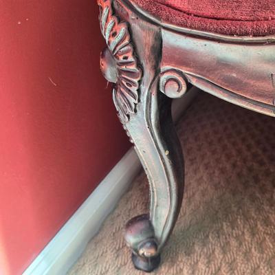 LOT 21F: Pair Of Louis XV Style Arm Chairs, Beautifully Carved Wood & Velvet Merlot Fabric, Manufactured By Key City, Inc. N. C. USA