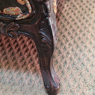 LOT 22F: Vintage Carved Wood & Black Floral Upholstered Sofa With Pillows & Throw Pillows