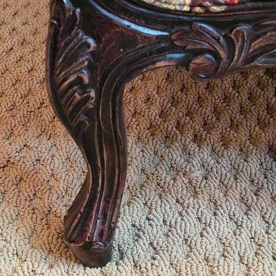 LOT 22F: Vintage Carved Wood & Black Floral Upholstered Sofa With Pillows & Throw Pillows