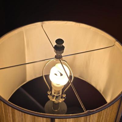 LOT 23F: Brown Leather Recliner Chair, Glass/Metal Side Table With Removable Glass Top & Black Table Lamp W/Shade, Lamp Worked At...