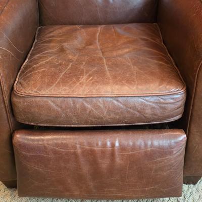 LOT 23F: Brown Leather Recliner Chair, Glass/Metal Side Table With Removable Glass Top & Black Table Lamp W/Shade, Lamp Worked At...