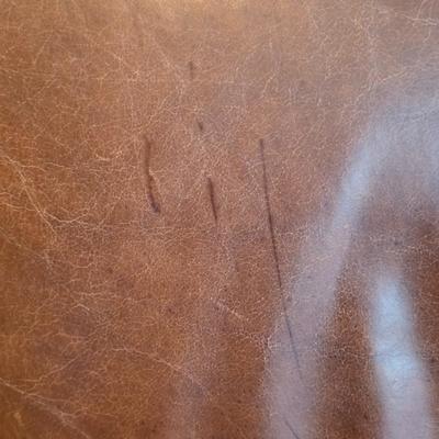 LOT 23F: Brown Leather Recliner Chair, Glass/Metal Side Table With Removable Glass Top & Black Table Lamp W/Shade, Lamp Worked At...