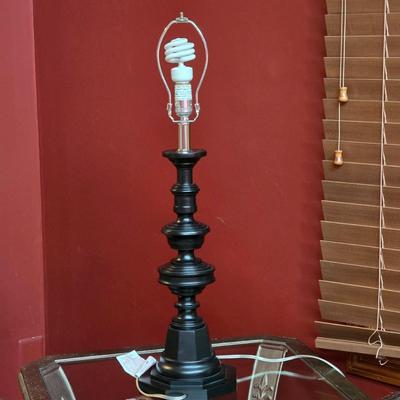 LOT 23F: Brown Leather Recliner Chair, Glass/Metal Side Table With Removable Glass Top & Black Table Lamp W/Shade, Lamp Worked At...