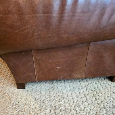 LOT 23F: Brown Leather Recliner Chair, Glass/Metal Side Table With Removable Glass Top & Black Table Lamp W/Shade, Lamp Worked At...