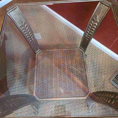 LOT 23F: Brown Leather Recliner Chair, Glass/Metal Side Table With Removable Glass Top & Black Table Lamp W/Shade, Lamp Worked At...