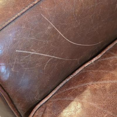 LOT 23F: Brown Leather Recliner Chair, Glass/Metal Side Table With Removable Glass Top & Black Table Lamp W/Shade, Lamp Worked At...