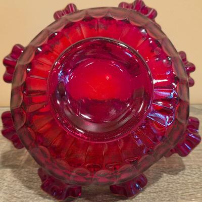 LOT 27D: Collection Of Vintage Colored Glass Decor, Fenton Ruby Red Art Glass Thumbprint Basket Hazel Atlas Relish Dish & Frosted Red...