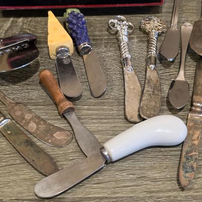 LOT 32D: Vintage Collection Of Indiana Glass Amber Daisy Plate, Nieman Marcas Hors d'oeuvre Forks, Spreaders, Aluminum Molds &...