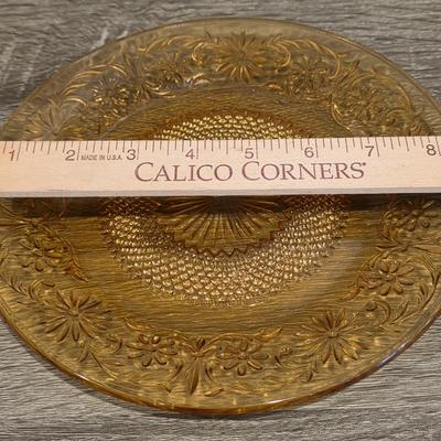 LOT 32D: Vintage Collection Of Indiana Glass Amber Daisy Plate, Nieman Marcas Hors d'oeuvre Forks, Spreaders, Aluminum Molds &...