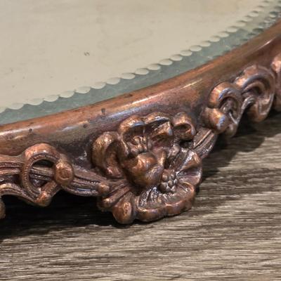 LOT 34D: Vintage/Antique Art Nouveau Jewelery Box Set, Ornate Filigree Frame & Mirrored Vanity Tray