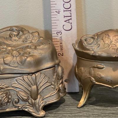 LOT 34D: Vintage/Antique Art Nouveau Jewelery Box Set, Ornate Filigree Frame & Mirrored Vanity Tray