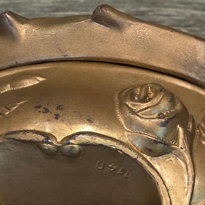 LOT 34D: Vintage/Antique Art Nouveau Jewelery Box Set, Ornate Filigree Frame & Mirrored Vanity Tray