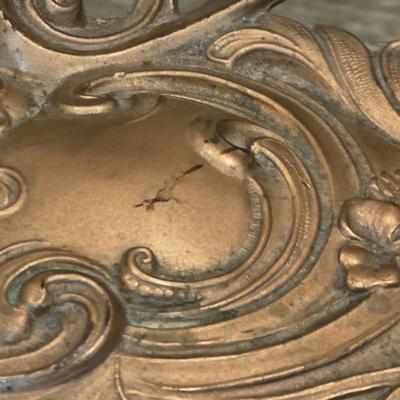 LOT 34D: Vintage/Antique Art Nouveau Jewelery Box Set, Ornate Filigree Frame & Mirrored Vanity Tray