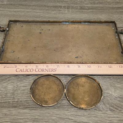 LOT 38K: Mid Century Brass Tea Pot, Creamer & Sugar Bowl With Tray