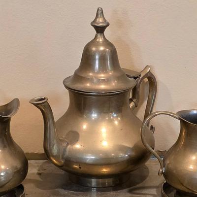 LOT 38K: Mid Century Brass Tea Pot, Creamer & Sugar Bowl With Tray