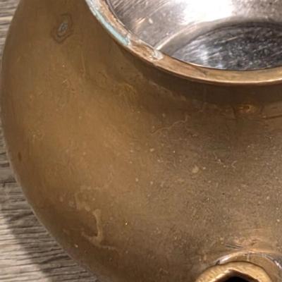 LOT 38K: Mid Century Brass Tea Pot, Creamer & Sugar Bowl With Tray