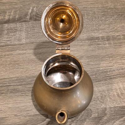 LOT 38K: Mid Century Brass Tea Pot, Creamer & Sugar Bowl With Tray