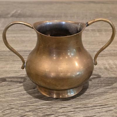 LOT 38K: Mid Century Brass Tea Pot, Creamer & Sugar Bowl With Tray