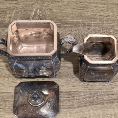 LOT 39K: Antique/Vintage Silver-Plated Coffee/Tea Set, Coffee Pot W/Spigot & Warmer, Tea Pot, Sugar Bowl, Creamer & Waste Bowl