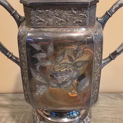 LOT 39K: Antique/Vintage Silver-Plated Coffee/Tea Set, Coffee Pot W/Spigot & Warmer, Tea Pot, Sugar Bowl, Creamer & Waste Bowl