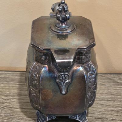 LOT 39K: Antique/Vintage Silver-Plated Coffee/Tea Set, Coffee Pot W/Spigot & Warmer, Tea Pot, Sugar Bowl, Creamer & Waste Bowl