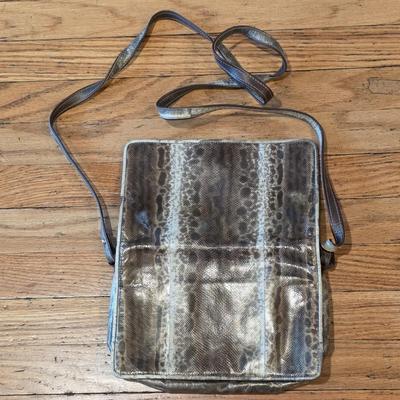 LOT 40F: 3 Vintage Leather Purses, Donna Karen, Made In Italy W/Dust Bag, Leo Rexx Snakeskin Bag & Cynthia Rowley Silver Snake Scale...