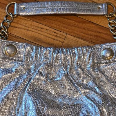 LOT 40F: 3 Vintage Leather Purses, Donna Karen, Made In Italy W/Dust Bag, Leo Rexx Snakeskin Bag & Cynthia Rowley Silver Snake Scale...
