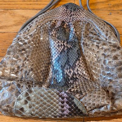 LOT 40F: 3 Vintage Leather Purses, Donna Karen, Made In Italy W/Dust Bag, Leo Rexx Snakeskin Bag & Cynthia Rowley Silver Snake Scale...